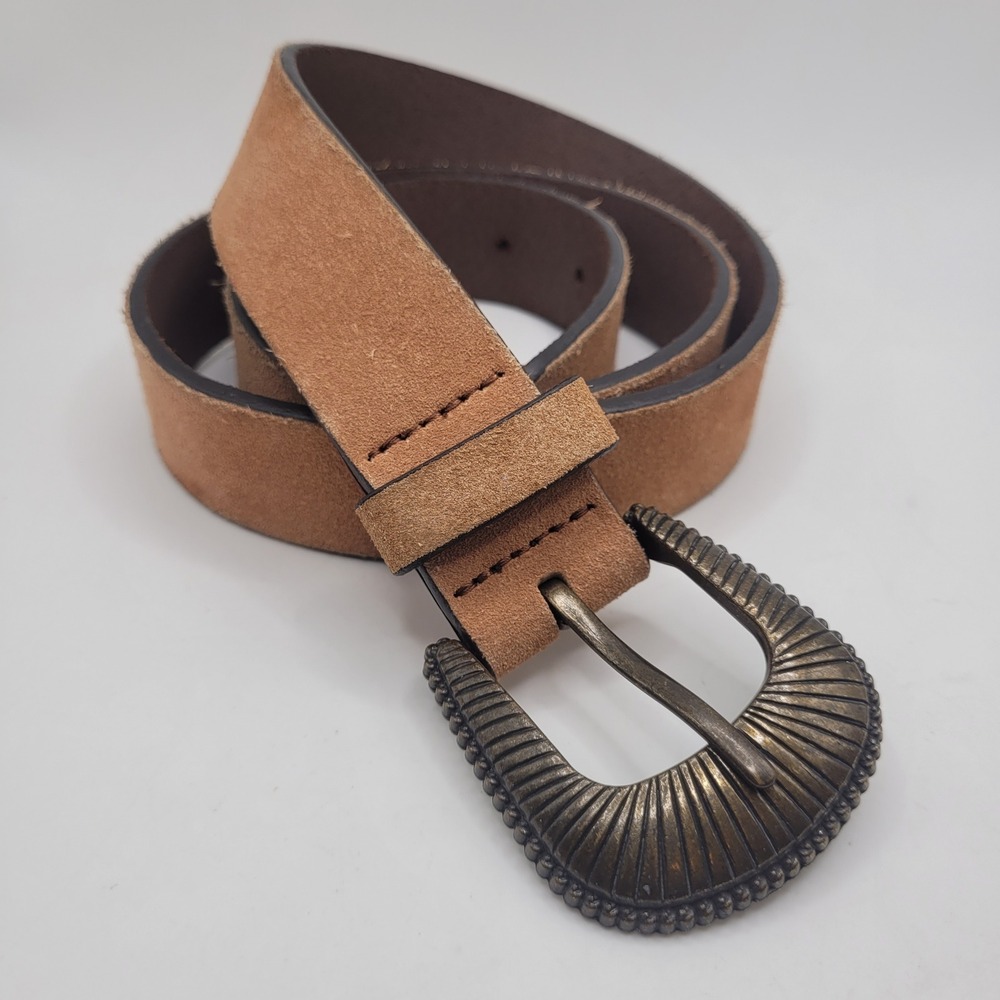 Brown Suede Belt Sml Western Cowgirl Boho Southwestern Sunburst Buckle Santa Fe